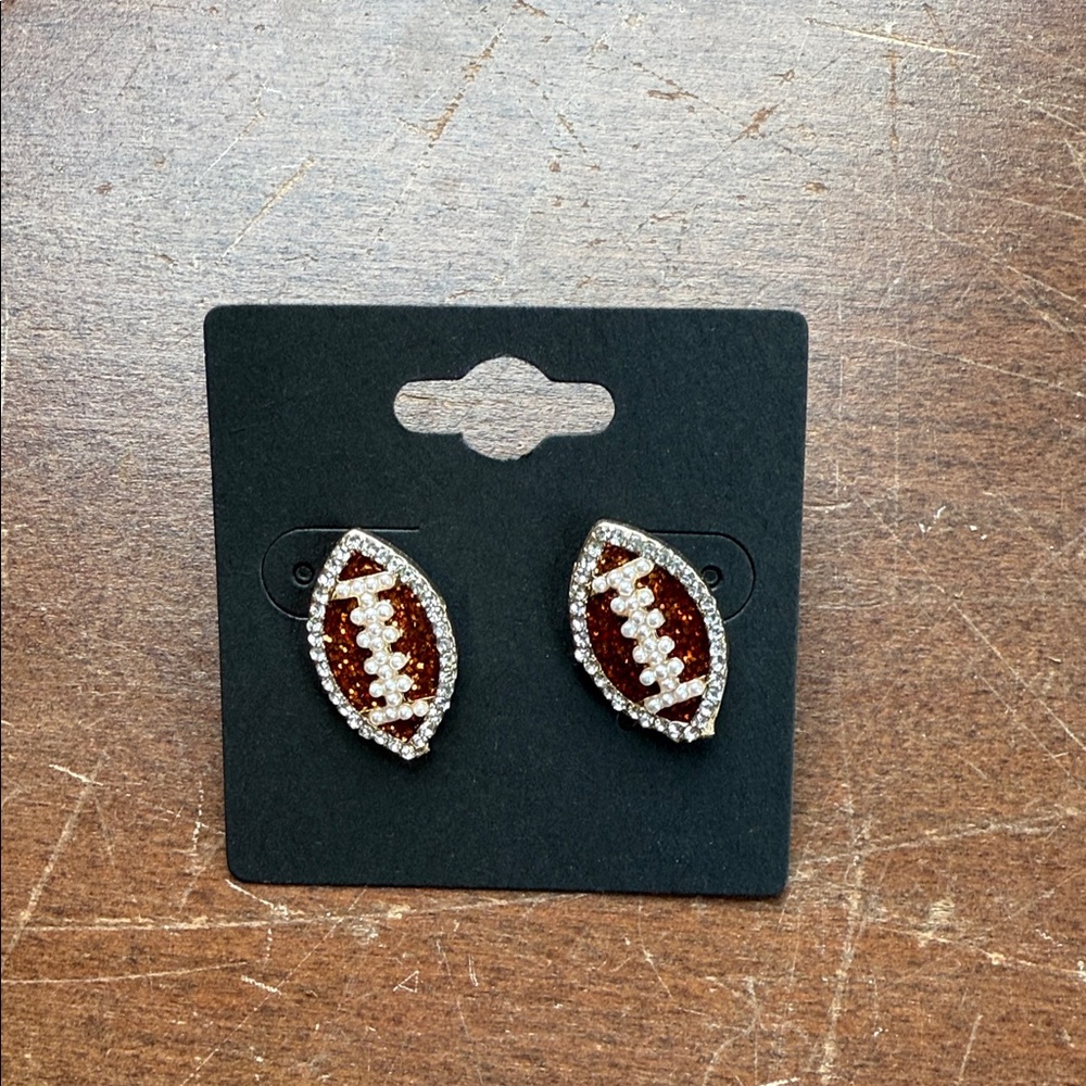 Football Shaped Earrings with Rhinestones